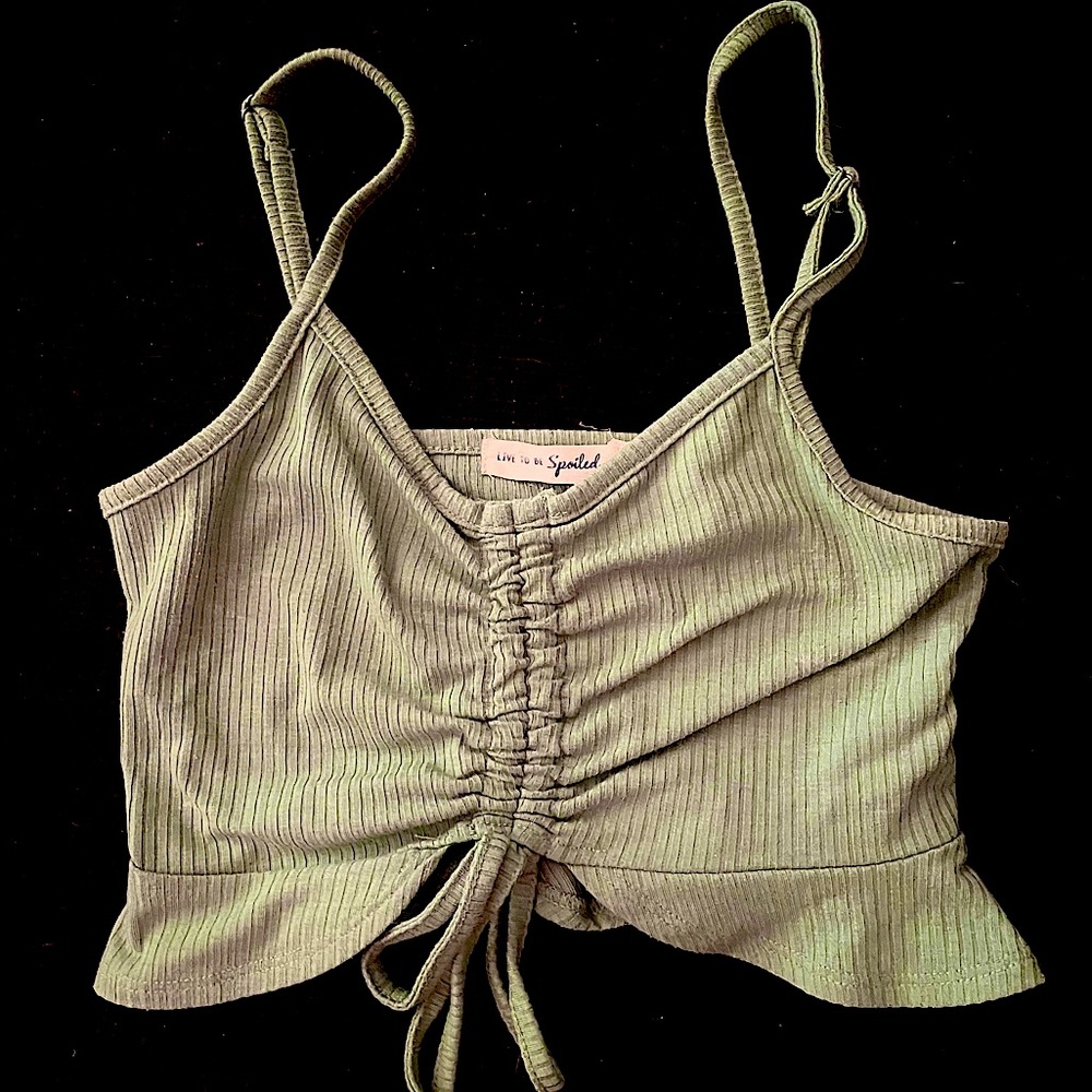 Green Ruffled Crop-Top w/Tie